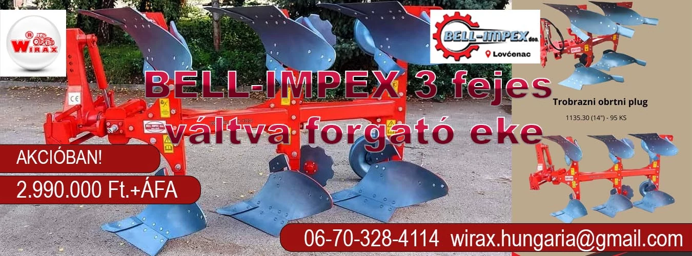 BELL-IMPEX cég új terméke a 3 fejes váltva forgató eke